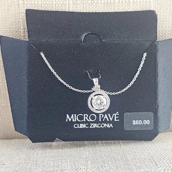 Micro Pave Necklace Cubic Zirconia Silver Tone Fashion Jewelry Khols NWT $60 - Picture 9 of 12